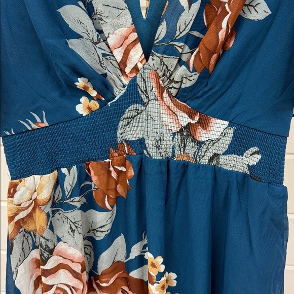 Baltic Born Sarah Smocked Floral Blue Midi Dress Women's Large NWT - Picture 5 of 14